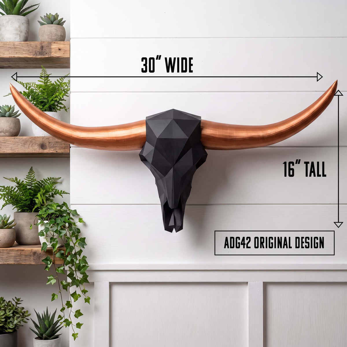 ADG42 Modern Large Steer Skull and Horns Wall Art | 30"