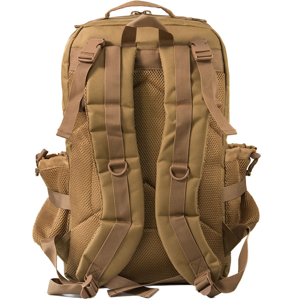 Active Doodie® JUG.30L Dad Diaper Bag Backpack with Green D-Rings and Dad Squad Patches - Tan