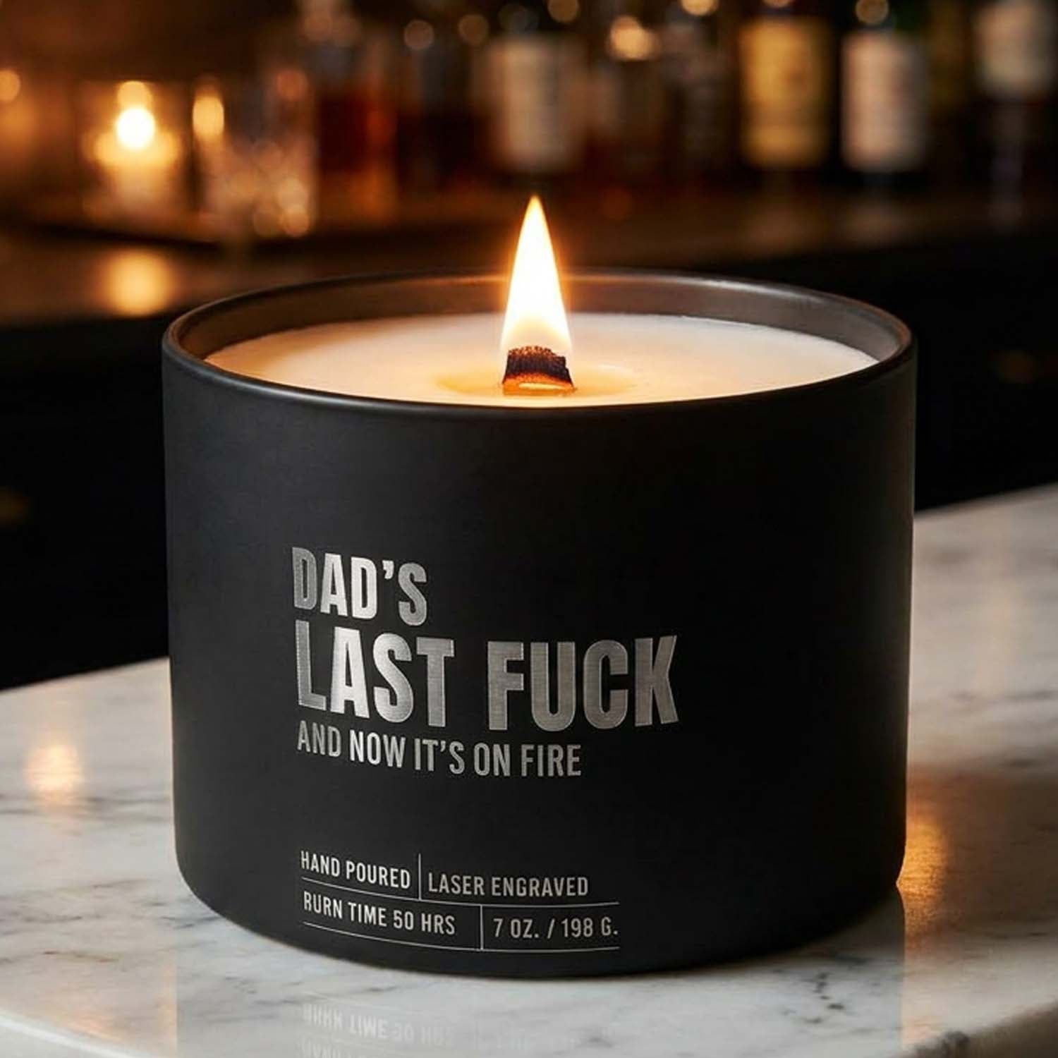 Dad's Last F#&K Candle | 7oz. Wood Wick | Laser Engraved