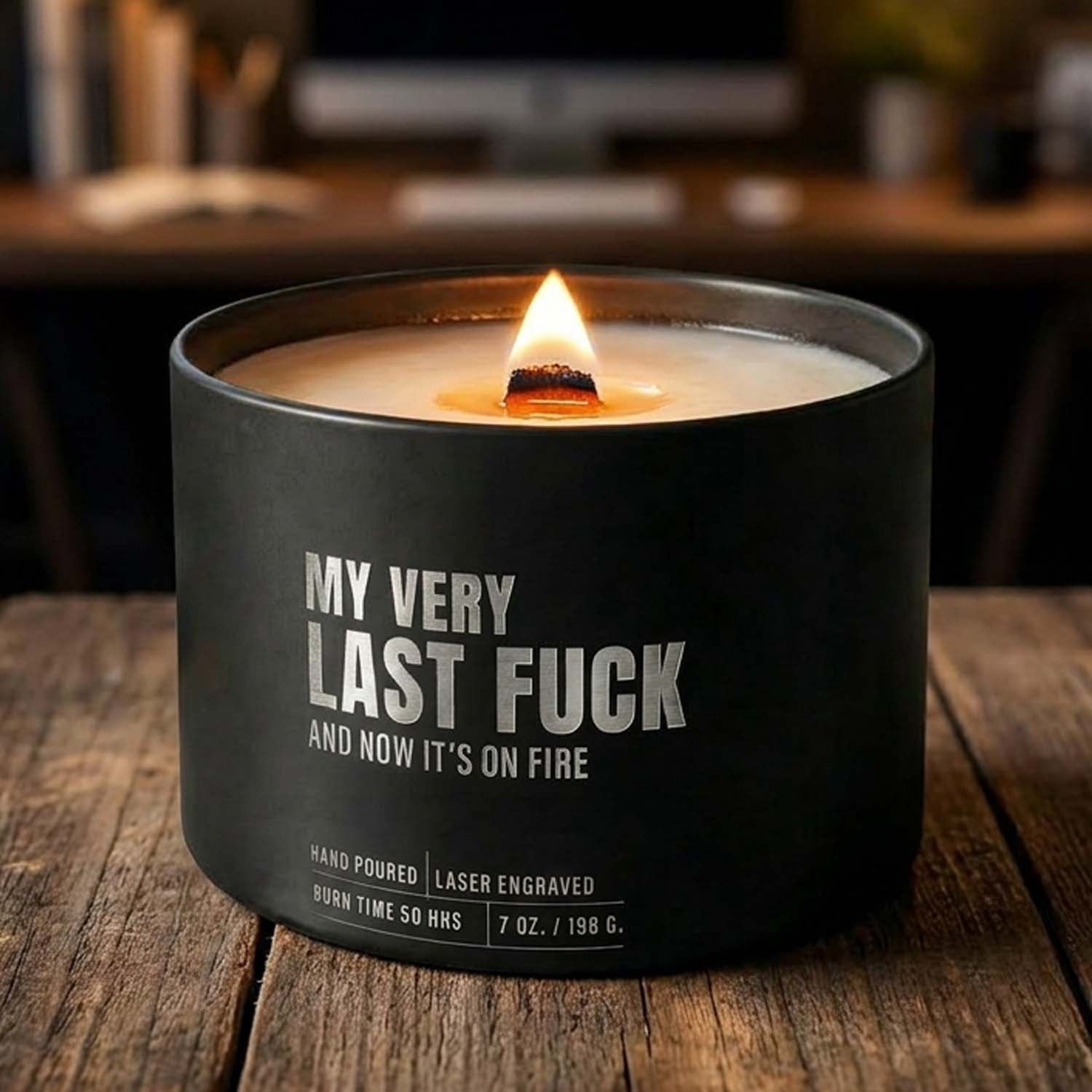 Dad's Last F#&K Candle | 7oz. Wood Wick | Laser Engraved