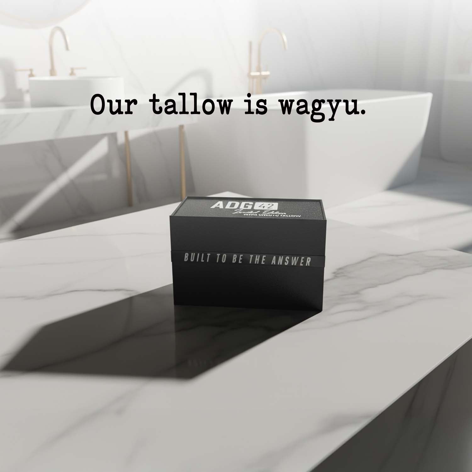 Black box with our tallow is wagyu text