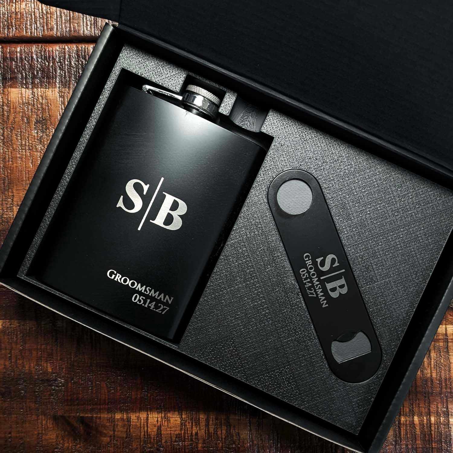 Groomsmen Gift Set | Engraved | Flask and Bottle Opener