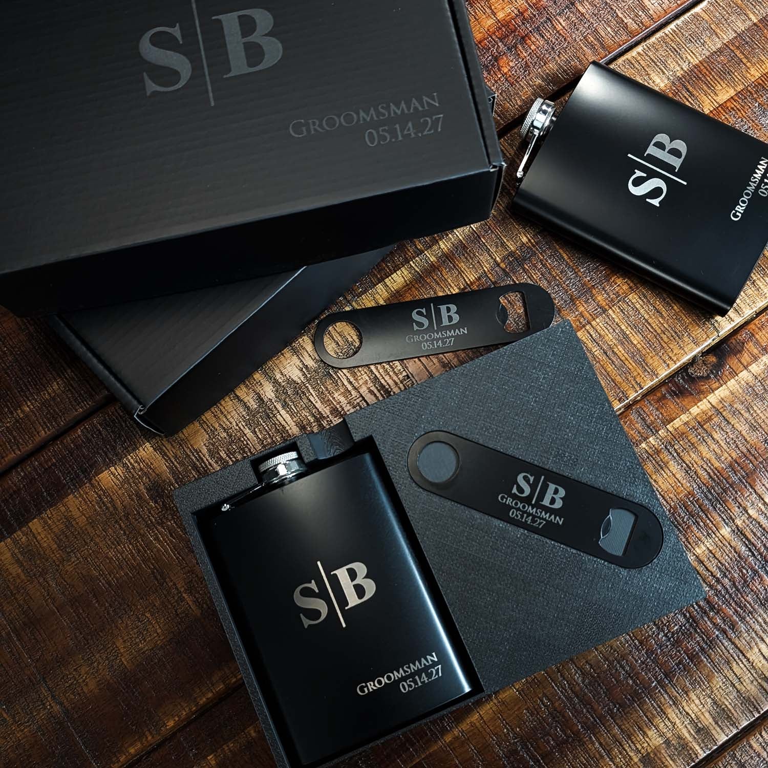 Groomsmen Gift Set | Engraved | Flask and Bottle Opener