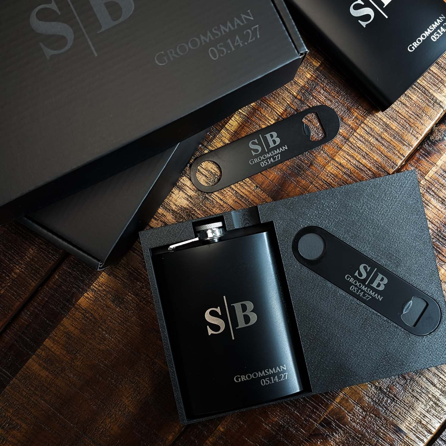 Groomsmen Gifts | Personalized Flask and Bottle Opener