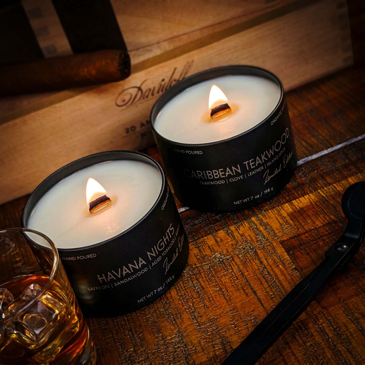 2 Wood Wick Candle Set for Men | Masculine Scent | Gift Box
