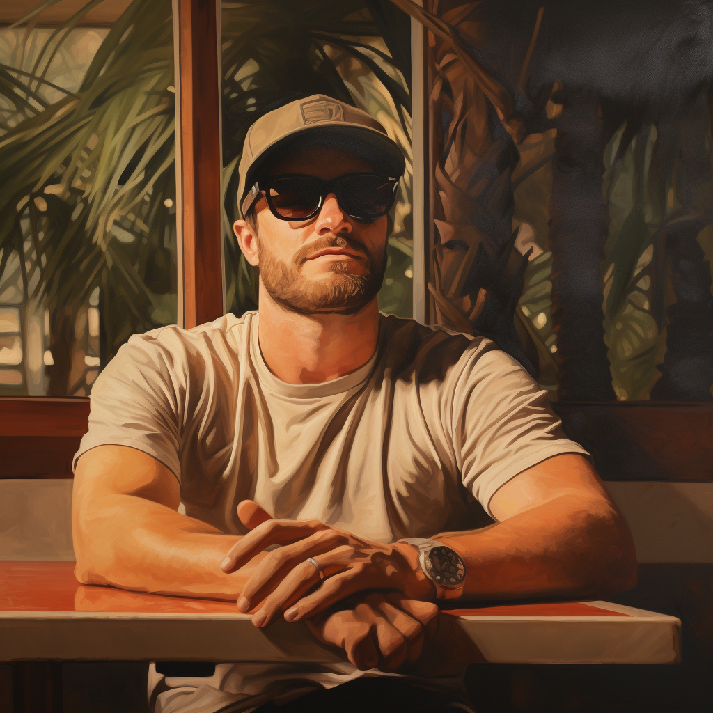 Dad wearing a dad hat sitting at a table