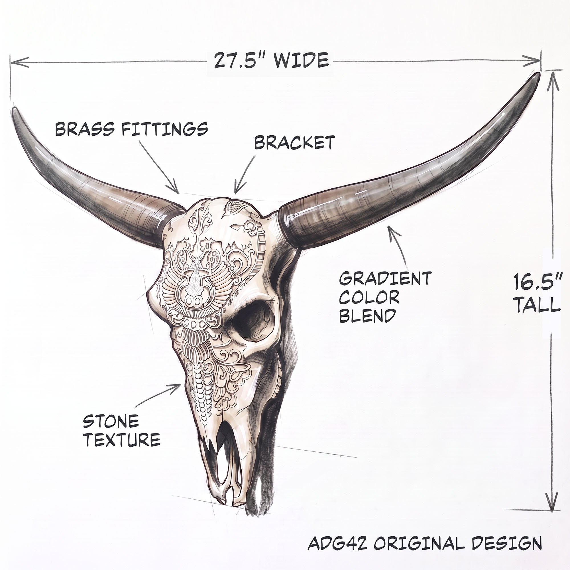 ADG42 Decorative Steer Skull and Horns Western Wall Decor