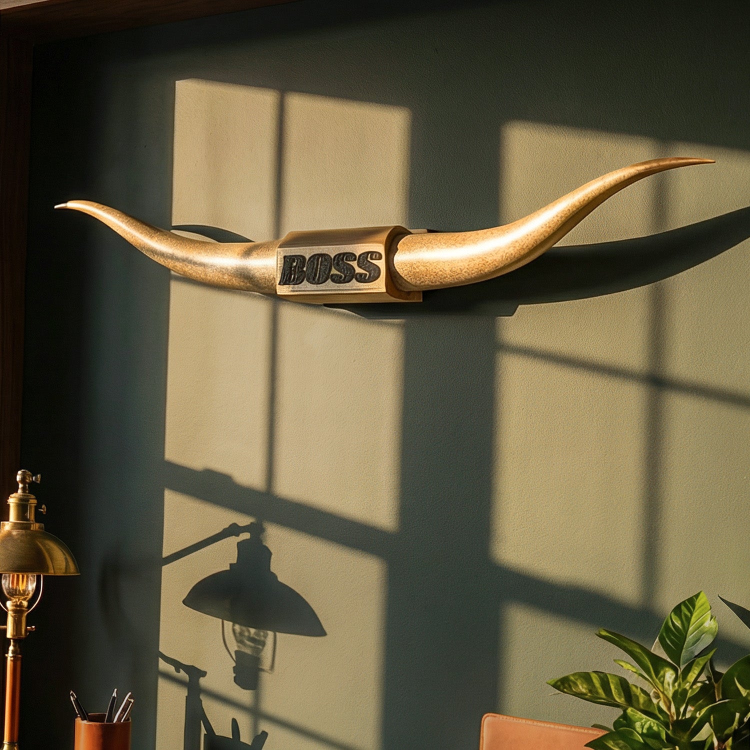 ADG42 The Boss Gold Steer Horns | Home Office
