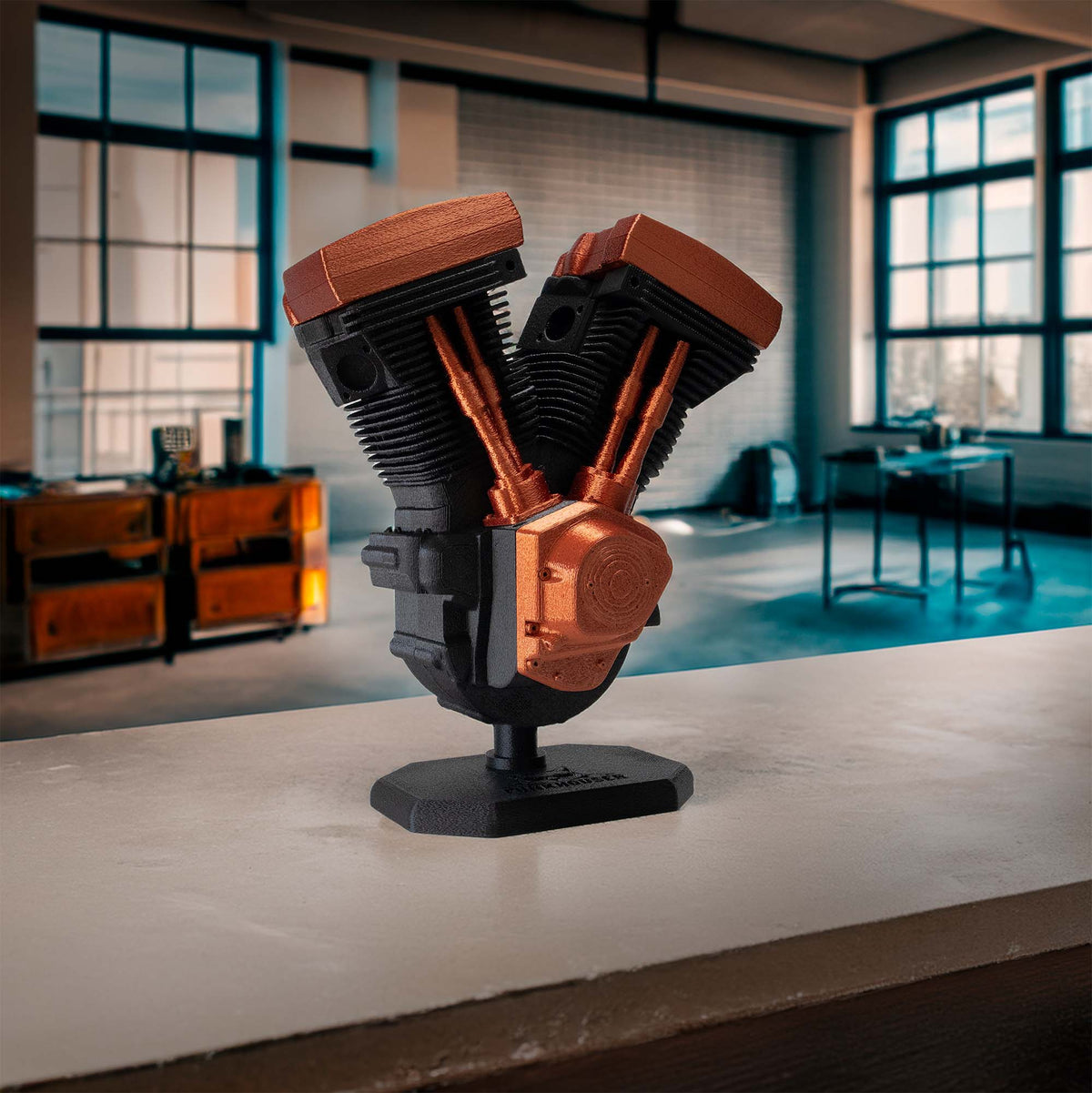 Custom Engine Display V-Twin Engine Display | Matte Black and Copper