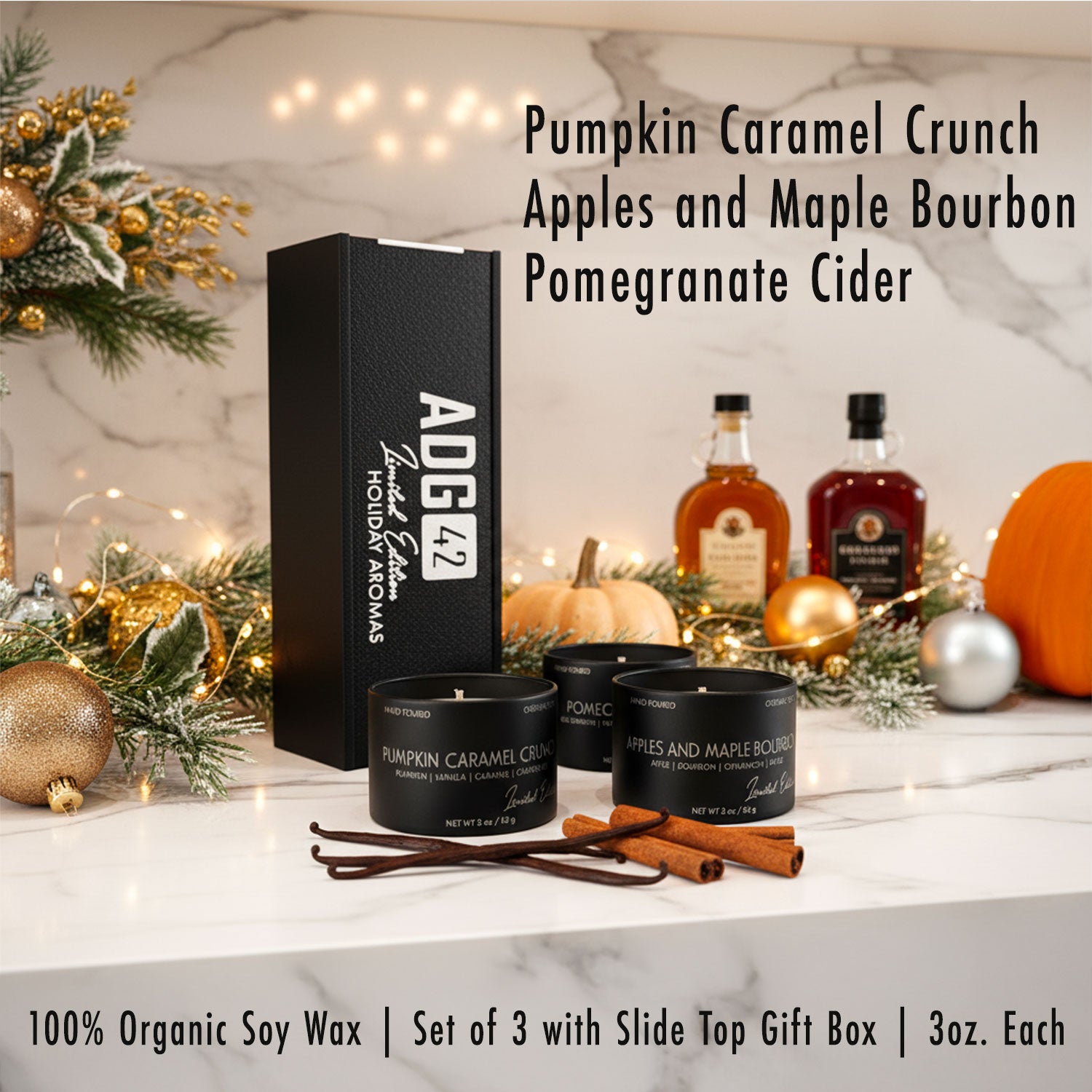 Holiday Candle Set | Organic Soy Wax | Limited Edition | 3 Pack with Gift Box