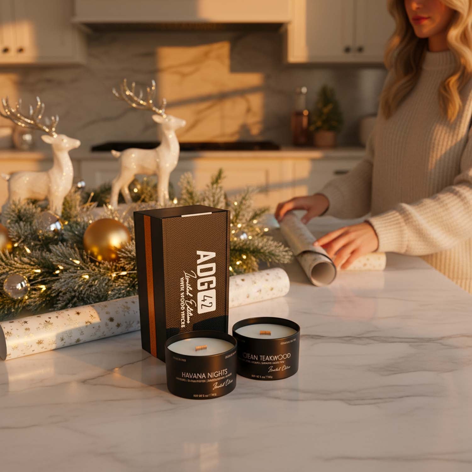Organic Soy Wax Candle Duo | Wood Wick Gift Set | Havana Nights & Teakwood