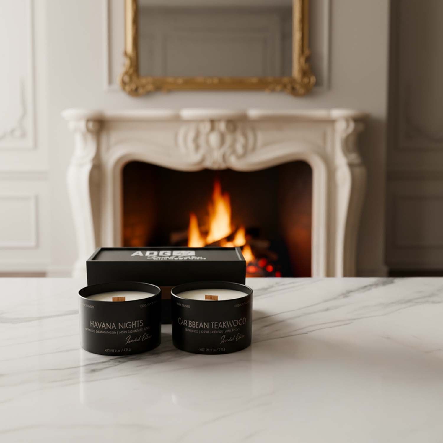 Organic Soy Wax Candle Duo | Wood Wick Gift Set | Havana Nights & Teakwood