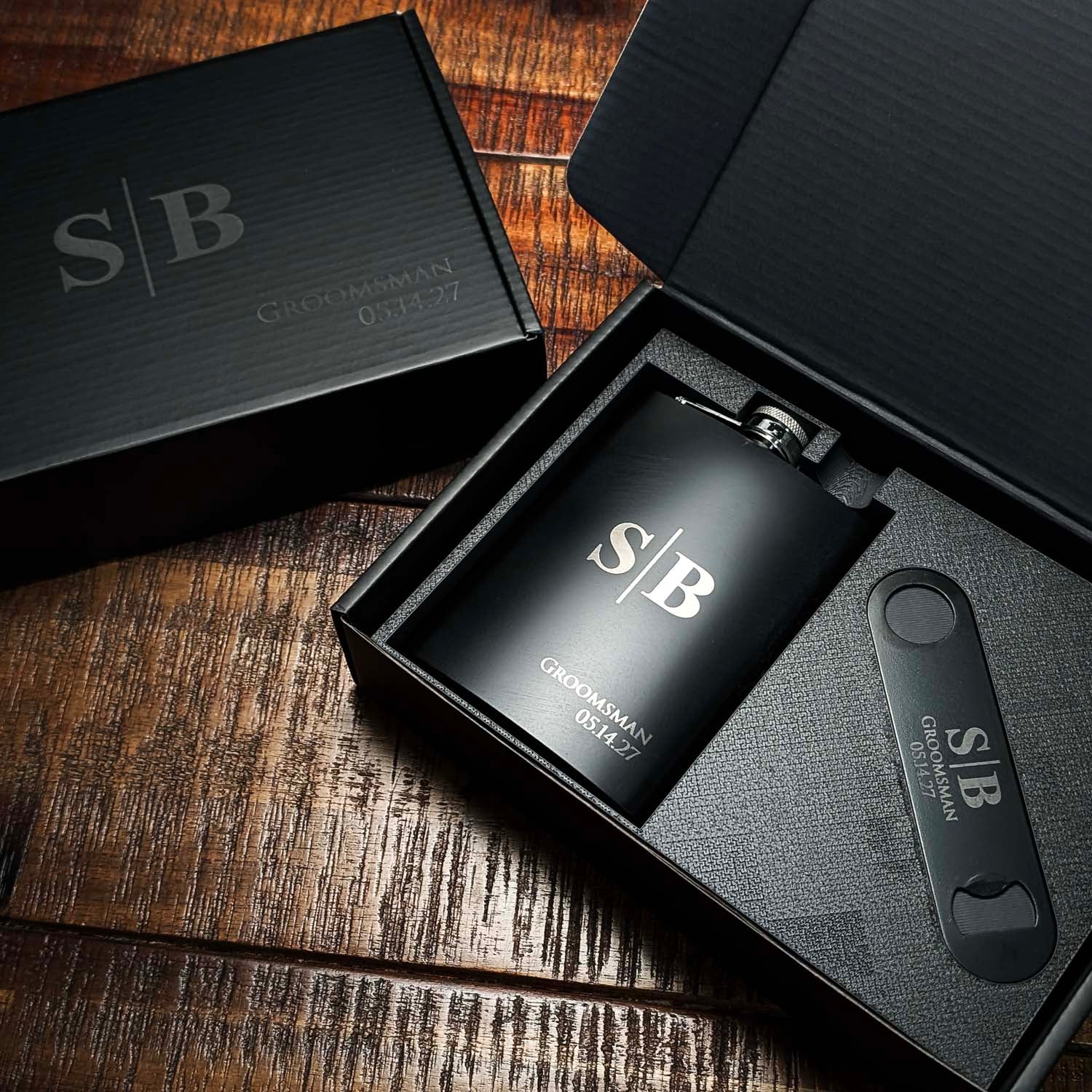 Groomsmen Gift Set | Engraved | Flask and Bottle Opener
