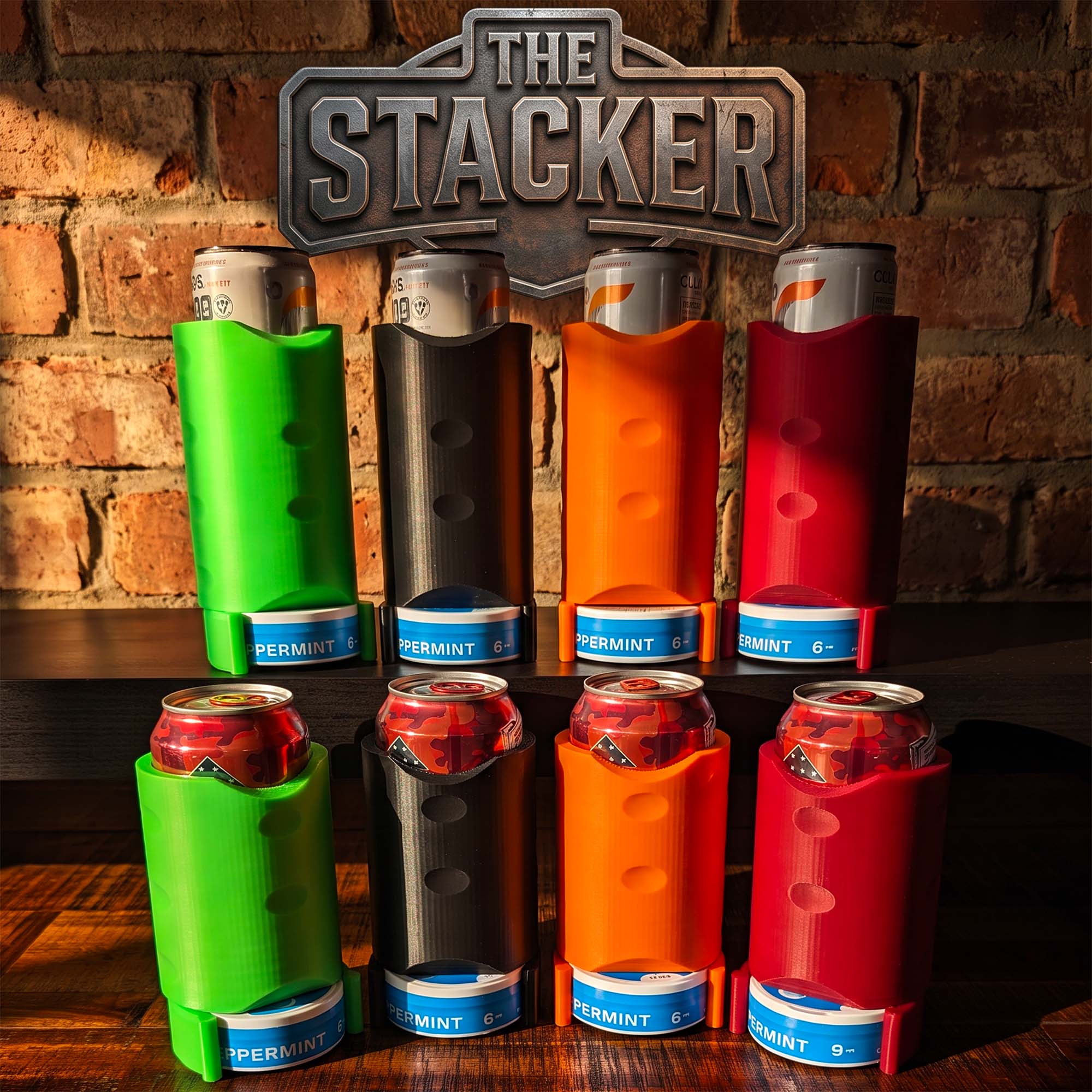 beer can coolers with pouch tin clip in assorted colors. the stacker.