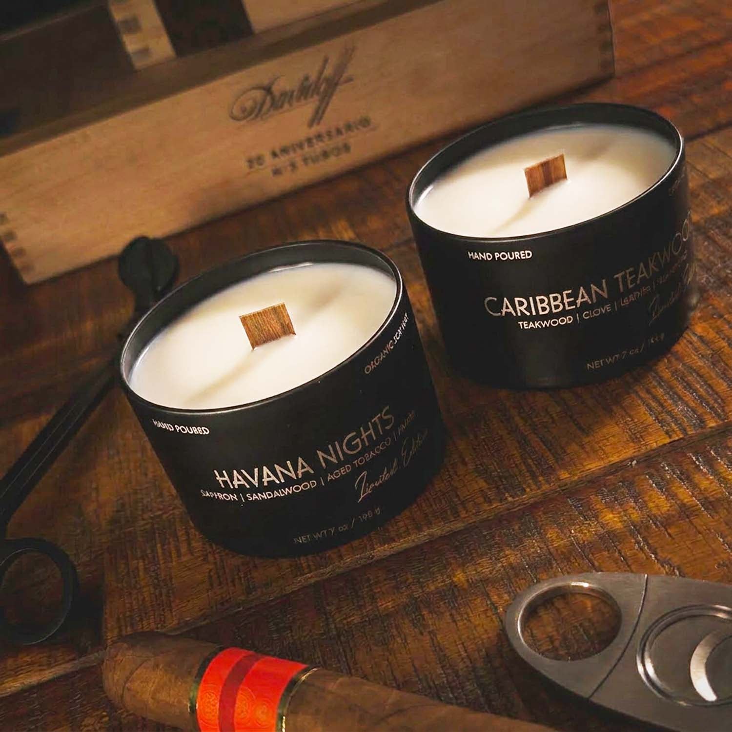 2 Wood Wick Candle Set for Men | Masculine Scent | Gift Box