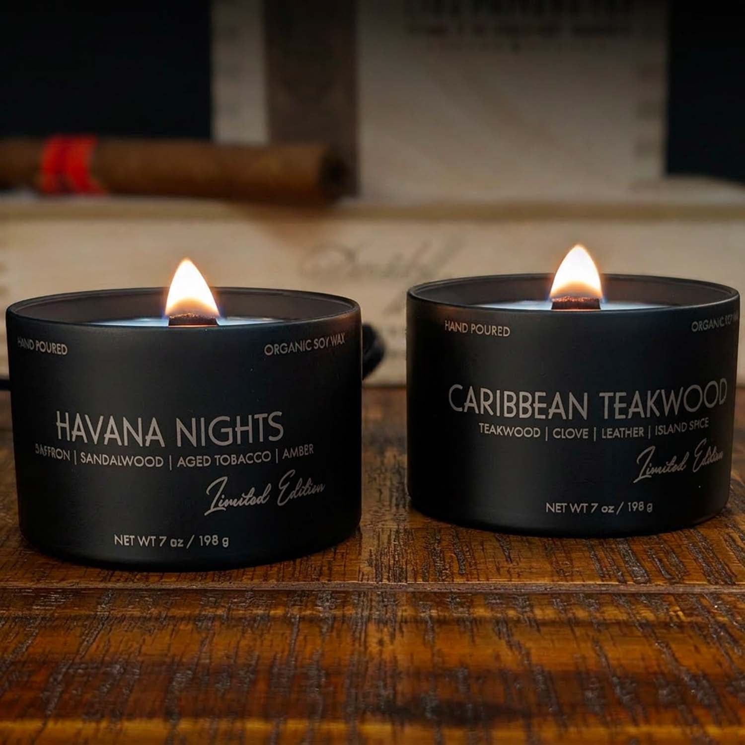 2 Wood Wick Candle Set for Men | Masculine Scent | Gift Box