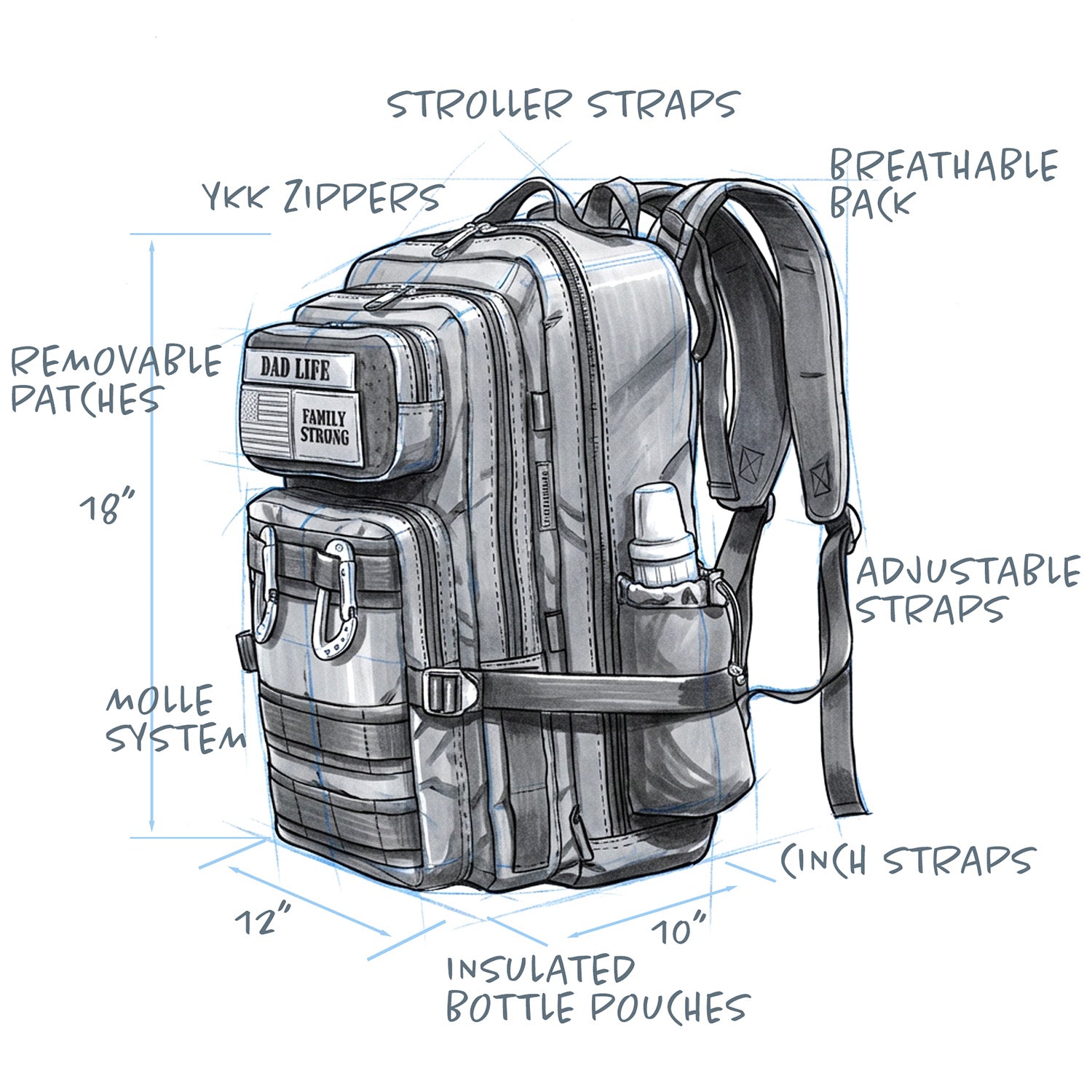 Active Doodie Dad Gear® | Dad Diaper Bag with Dad Life Patches