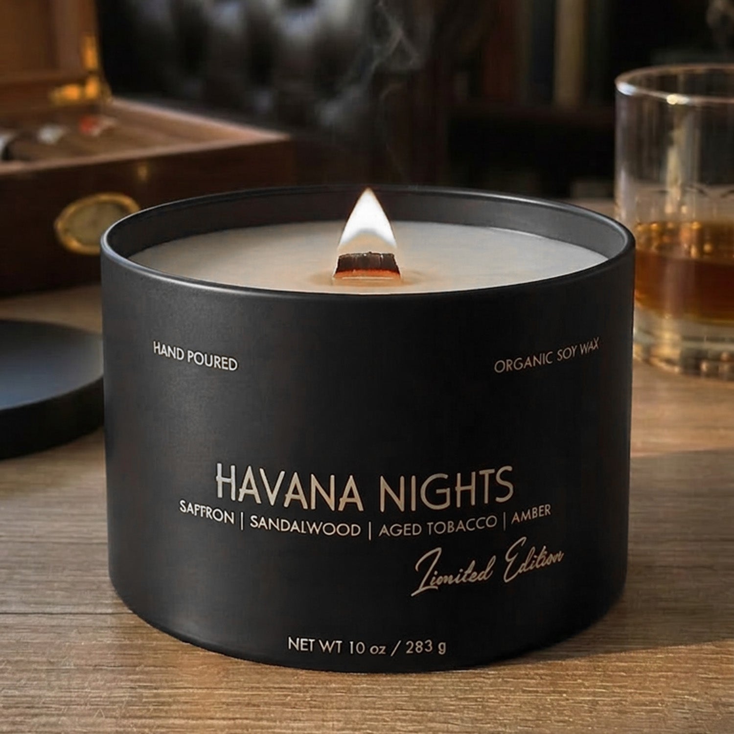 2 Wood Wick Candle Set for Men | Masculine Scent | Storage & Gift Box