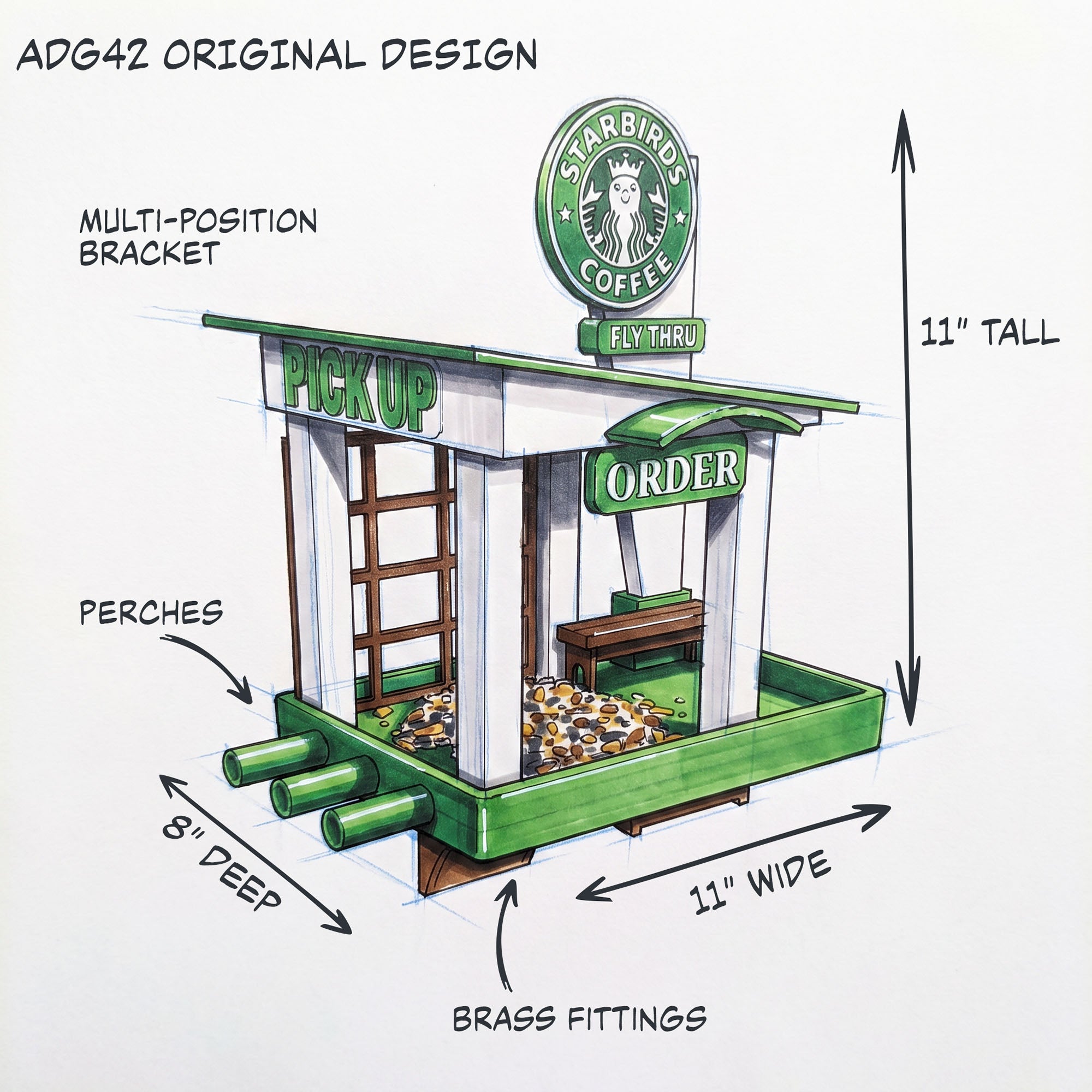 ADG42 The Starbirds Parody Coffee Shop Bird Feeder